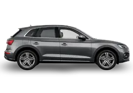 Grey SUV in side profile on white background