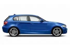 Blue BMW hatchback in side profile