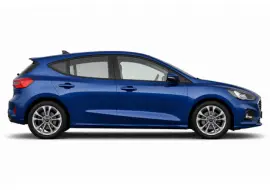 Blue five-door hatchback car side view