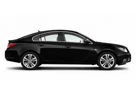 Black saloon car in side profile